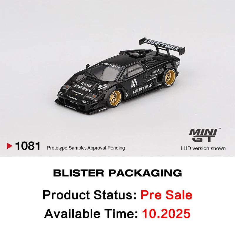MINIGT 1081 In Stock 1:64 LBWK Lamborghini Countach LB WORKS Black Diecast Car Model Collection Toys
