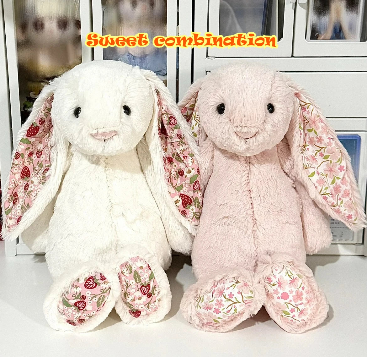 Jc Bonnie Rabbit Plush Toy with Floral Ears Kawaii Stuffed Doll Soft Sofa Cushion Kids Birthday Gift Room Decor
