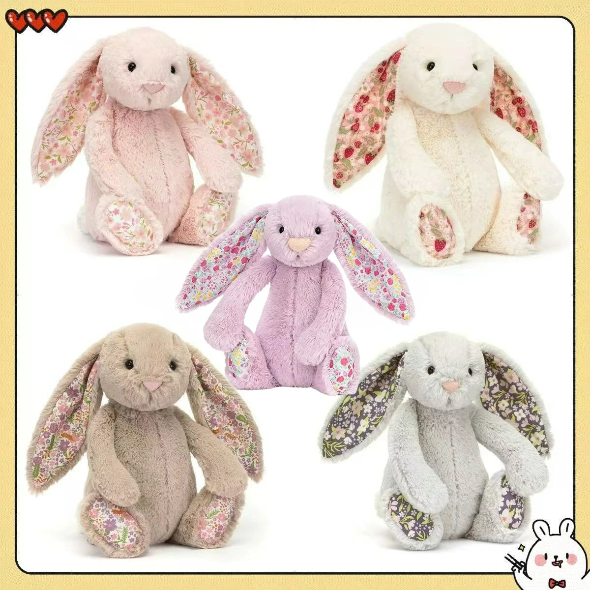 Jc Bonnie Rabbit Plush Toy with Floral Ears Kawaii Stuffed Doll Soft Sofa Cushion Kids Birthday Gift Room Decor