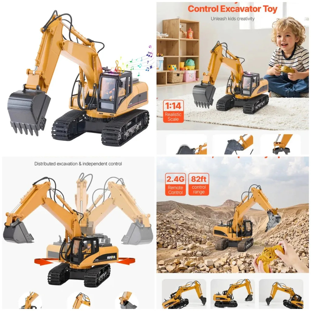 Remote Control Excavator Toy 15 Channel 1:14 Scale RC Excavator Digger for Kids
