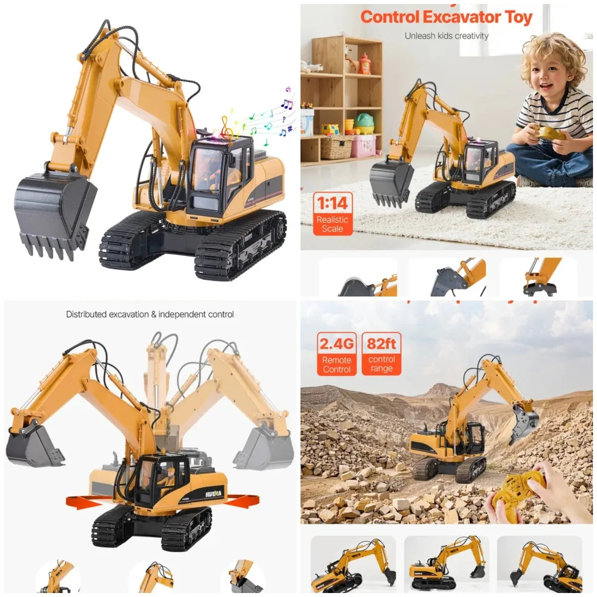 Remote Control Excavator Toy 15 Channel 1:14 Scale RC Excavator Digger for Kids