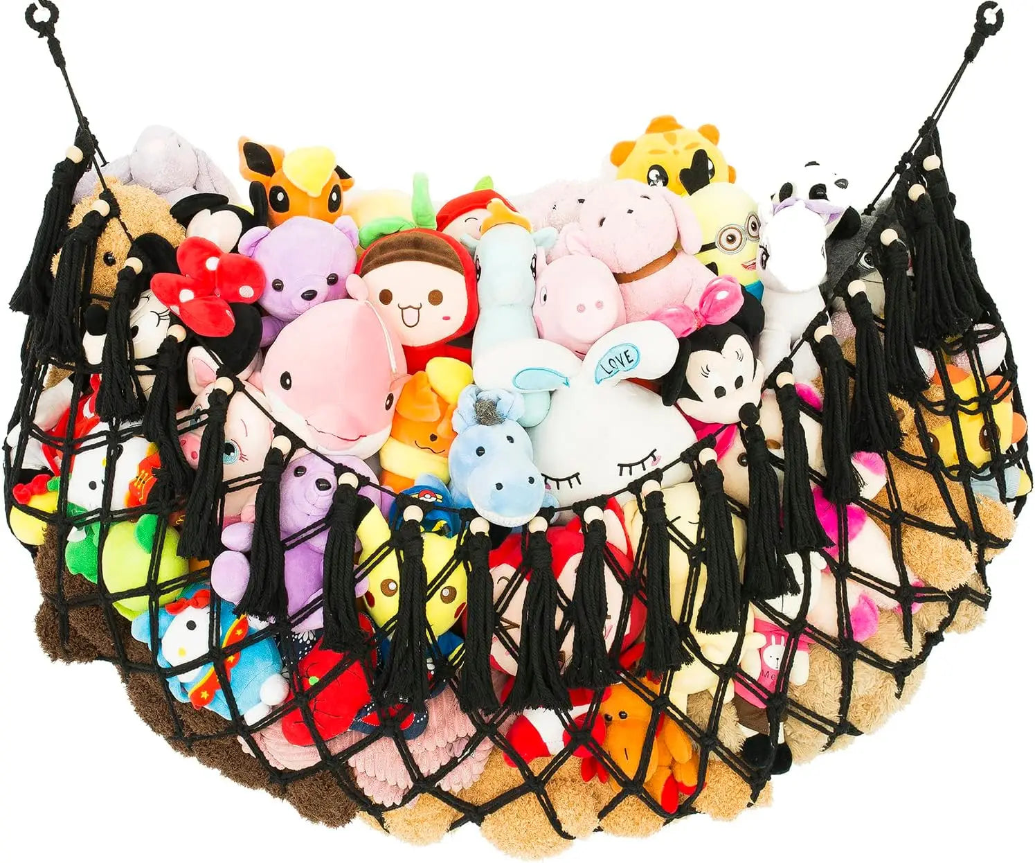 Wall-Mounted Stuffed Animal Hammock, Handmade Macrame Toy Storage Net for Plushies Organizer (Black)